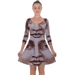 Moon Face Vintage Design Sepia Quarter Sleeve Skater Dress by Nexatart