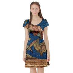 Bats Cubism Mosaic Vintage Short Sleeve Skater Dress by Nexatart