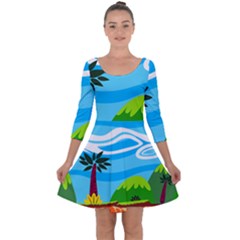 Landscape Background Nature Sky Quarter Sleeve Skater Dress by Nexatart