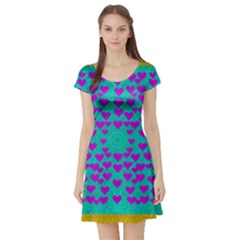 Raining Love And Hearts In The  Wonderful Sky Short Sleeve Skater Dress by pepitasart