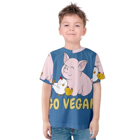 Go Vegan - Cute Pig And Chicken Kids  Cotton Tee by Valentinaart