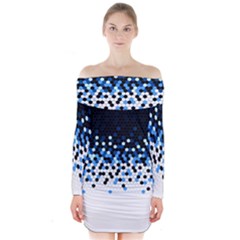 Flat Tech Camouflage Reverse Blue Long Sleeve Off Shoulder Dress by jumpercat