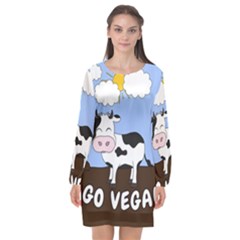 Friends Not Food - Cute Cow Long Sleeve Chiffon Shift Dress  by Valentinaart