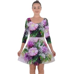 Flowers Roses Bouquet Art Nature Quarter Sleeve Skater Dress by Nexatart