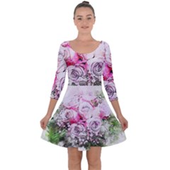 Flowers Bouquet Art Nature Quarter Sleeve Skater Dress by Nexatart