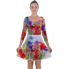 Flowers Bouquet Art Nature Quarter Sleeve Skater Dress by Nexatart