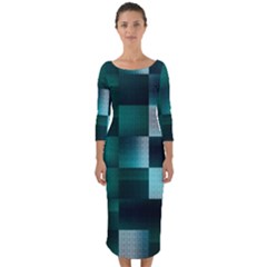 Background Squares Metal Green Quarter Sleeve Midi Bodycon Dress by Nexatart