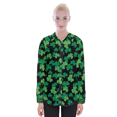 St  Patricks Day Clover Pattern Womens Long Sleeve Shirt by Valentinaart