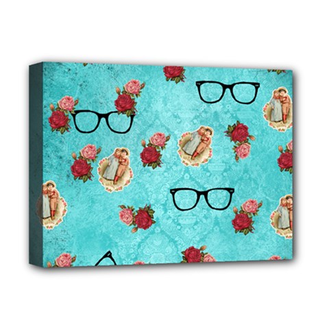 Vintage Glasses Blue Deluxe Canvas 16  X 12   by snowwhitegirl