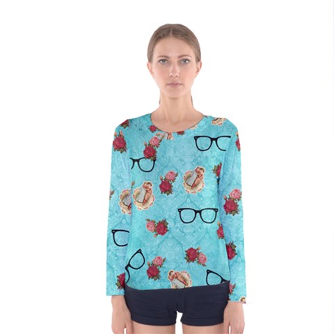 Vintage Glasses Blue Women s Long Sleeve Tee by snowwhitegirl