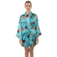 Vintage Glasses Blue Long Sleeve Kimono Robe by snowwhitegirl