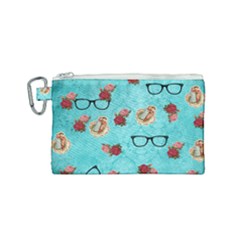 Vintage Glasses Blue Canvas Cosmetic Bag (small) by snowwhitegirl