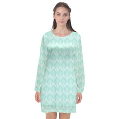 Damask Aqua Green Long Sleeve Chiffon Shift Dress  by snowwhitegirl