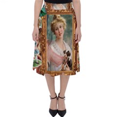 Victorian Collage Of Woman Folding Skater Skirt by snowwhitegirl