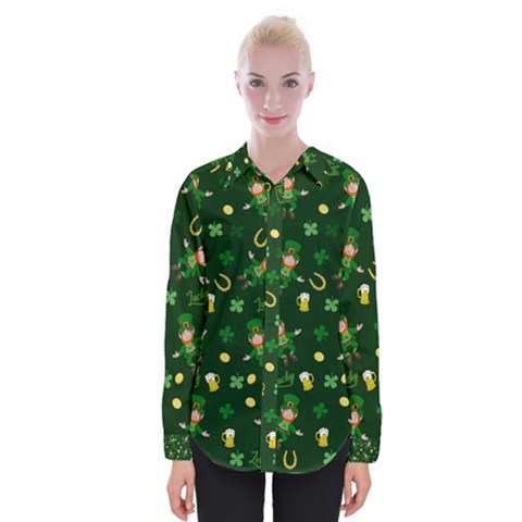 St Patricks Day Pattern Womens Long Sleeve Shirt by Valentinaart