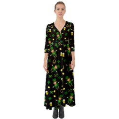 St Patricks Day Pattern Button Up Boho Maxi Dress by Valentinaart