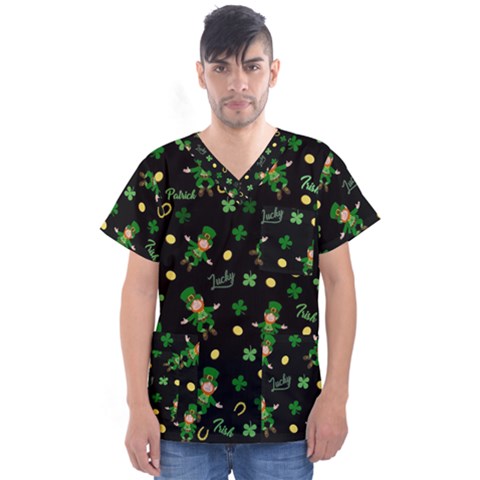 St Patricks Day Pattern Men s V-neck Scrub Top by Valentinaart