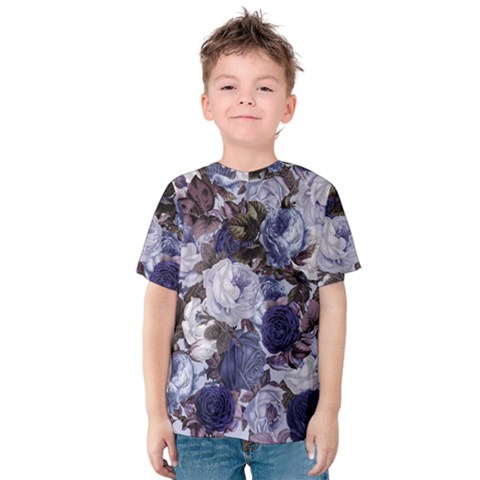 Rose Bushes Blue Kids  Cotton Tee by snowwhitegirl