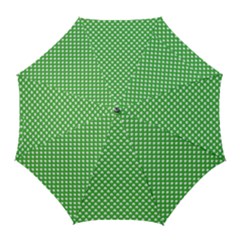 White Heart-shaped Clover On Green St  Patrick s Day Golf Umbrellas by PodArtist