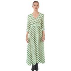 Green Heart-shaped Clover On White St  Patrick s Day Button Up Boho Maxi Dress by PodArtist