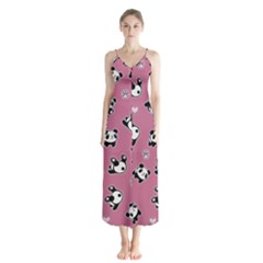 Panda Pattern Button Up Chiffon Maxi Dress by Valentinaart