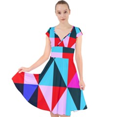 Geometric Pattern Design Angles Cap Sleeve Front Wrap Midi Dress by Nexatart