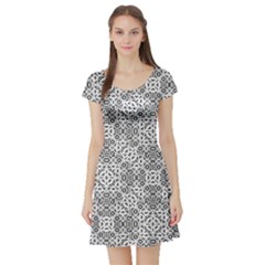 Black And White Oriental Ornate Short Sleeve Skater Dress by dflcprints