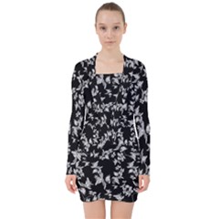 Dark Orquideas Floral Pattern Print V-neck Bodycon Long Sleeve Dress by dflcprints