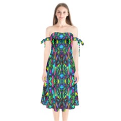 Pattern-14 Shoulder Tie Bardot Midi Dress by ArtworkByPatrick