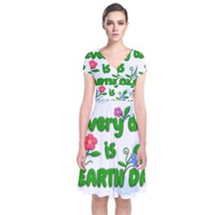 Earth Day Short Sleeve Front Wrap Dress by Valentinaart