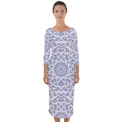 Radial Mandala Ornate Pattern Quarter Sleeve Midi Bodycon Dress by dflcprints