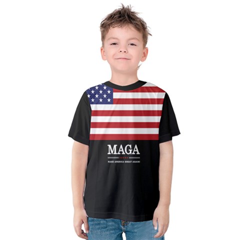 Maga Make America Great Again With Us Flag On Black Kids  Cotton Tee by snek