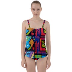 Urban Graffiti Movie Theme Productor Colorful Abstract Arrows Twist Front Tankini Set by genx