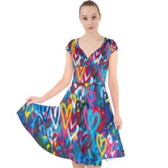 Graffiti Hearts Street Art Spray Paint Rad Cap Sleeve Front Wrap Midi Dress by genx