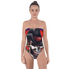 Confederate Flag Usa America United States Csa Civil War Rebel Dixie Military Poster Skull Tie Back One Piece Swimsuit by Sapixe