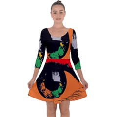 Eyes Makeup Human Drawing Color Quarter Sleeve Skater Dress by Nexatart