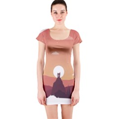 Design Art Hill Hut Landscape Short Sleeve Bodycon Dress by Nexatart