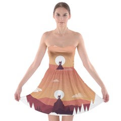 Design Art Hill Hut Landscape Strapless Bra Top Dress by Nexatart