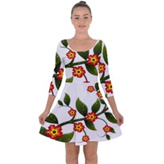 Flower Branch Nature Leaves Plant Quarter Sleeve Skater Dress by Nexatart