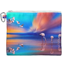 Flamingo Lake Birds In Flight Sunset Orange Sky Red Clouds Reflection In Lake Water Art Canvas Cosmetic Bag (xxxl) by Sapixe