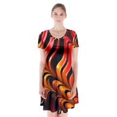 Fractal Mathematics Abstract Short Sleeve V-neck Flare Dress by Sapixe