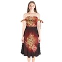 Wonderful Tiger With Flowers And Grunge Shoulder Tie Bardot Midi Dress View1