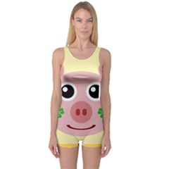 Luck Lucky Pig Pig Lucky Charm One Piece Boyleg Swimsuit by Sapixe