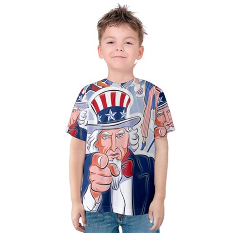 United States Of America Celebration Of Independence Day Uncle Sam Kids  Cotton Tee by Sapixe