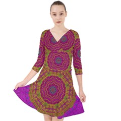 Summer Sun Shine In A Sunshine Mandala Quarter Sleeve Front Wrap Dress by pepitasart