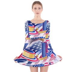 United States Of America Usa  Images Independence Day Long Sleeve Velvet Skater Dress by Sapixe