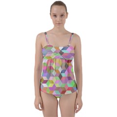 Mosaic Background Cube Pattern Twist Front Tankini Set by Sapixe