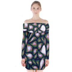 Fuzzy Abstract Art Urban Fragments Long Sleeve Off Shoulder Dress by Sapixe