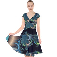 Fractal Art Artwork Digital Art Cap Sleeve Front Wrap Midi Dress by Sapixe