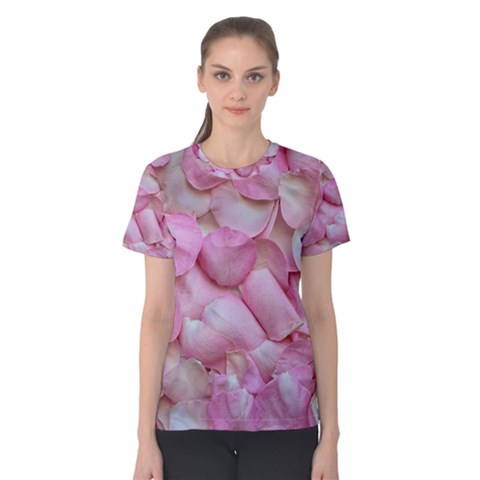 Romantic Pink Rose Petals Floral  Women s Cotton Tee by yoursparklingshop